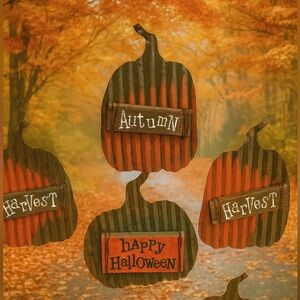 SET OF FOUR FALL HOME DECOR Autumn Harvest Halloween Hand Crafted Magnets
